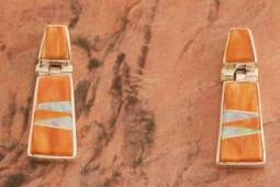 Calvin Begay Genuine Spiny Oyster Shell Sterling Silver Earrings